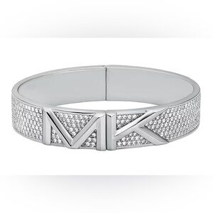 Michael Kors Silver Pavé Logo Hinge Bangle Bracelet with Crystal Accents